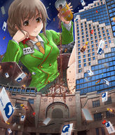 drawing giantess city color buildings brunette brown_eyes soda pouring spilling