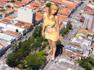 breasts giantess collage city mega blonde barefoot buildings belly streets houses edison vehicle_crush downward_angle makeshift_clothing