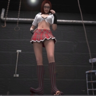 crush skirt glasses blood domination socks red_hair shrunken_men kneeling foot_crush worship shrunken_man looking_down cruel crawl looking_at_tiny digital_render jamesmason0