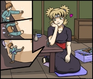 drawing blonde comic color playful sitting thor66 heart fighting shrunken_man box temari headband oriental_dress xentain sash naruto_(series)