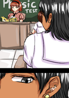 drawing black_hair color short_hair teacher shrunken_person test student class classroom etz cheating human_earring