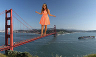 giantess collage landscape bridge high_heels smiling dress looking_down bay vehicles golden_gate_bridge lowerrider jess_lizama