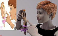 drawing giantess shrunken_man dangle finger_job between_fingers manicure looking_at_tiny digital_render