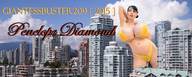giantess collage city black_hair swimsuit cleavage huge_breasts navel belly thighs penelope_black_diamond giantessbuster209