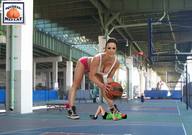 crush collage small_man size_difference cleavage domination mini_giantess basketball sneakers athletic floor looking_at_viewer squeezemeflat gym basketball_court