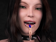 nude mouth teeth green_eyes blue_hair brunette domination face shrunken_woman cruel bleeding digital_render jamesmason0 amandatheforsaken amanardra penance lip_jewelery