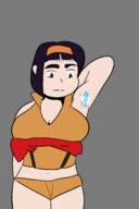 drawing color green_eyes purple_hair sweat short_hair faye_valentine shrunken_man tape looking_at_victim armpits sleepycoffin cowboy_bebop