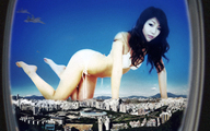 collage city mega swimsuit destruction barefoot asian kneeling skyscraper sky sjw military_jets