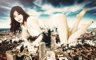 collage city mega destruction barefoot buildings asian sky looking_at_viewer sjw winking