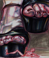 drawing feet toes shoes shrunken_man cruel under_foot pedicure raised_foot imminent_crush futuristic_cyborg