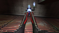 giantess panties alien bra smiling blue_skin looking_down point_of_view tiara waving_hand digital_render long_boots mass_effect asari source_film_maker