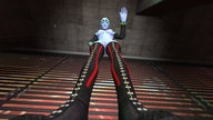 breasts nipples giantess pussy alien smiling blue_skin looking_down point_of_view tiara waving_hand digital_render long_boots mass_effect asari source_film_maker