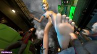 breasts giantess panties barefoot buildings soles topless low_angle worship looking_down night frozen point_of_view raised_foot stars imminent_crush looking_at_tiny digital_render elsa gensamus