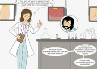 drawing color long_hair glasses brunette heart shrunken_man science counter experiment dialogue test_tubes moebius labcoat serum