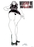 drawing giantess upskirt monochrome high_heels low_angle kneeling legs worship shrunken_man point_of_view maxart1