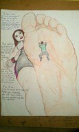 drawing crush barefoot soles domination story dress foot_crush shrunken_man looking_down cruel under_foot tattoo point_of_view looking_at_tiny vaux