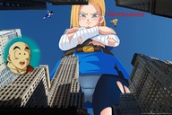 giantess blonde blue_eyes buildings dbz short_hair android_18 looking_down goku point_of_view dragonballz vegeta giantessbeta krillin