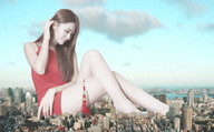 collage city mega long_hair smiling asian sitting legs skyscraper tower sky yamato