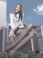 giantess collage high_heels buildings asian sitting nylons sky looking_at_viewer yamato