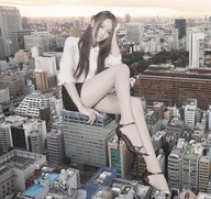 giantess collage city long_hair high_heels buildings asian sitting looking_at_viewer yamato