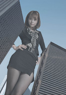 giantess collage city black_hair brown_eyes asian nylons looking_down thighs manicure looking_at_viewer hands_on_hips miniskirt yamato