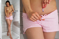 breasts collage panties handheld barefoot brunette topless shrunken shrunken_man dangle bobbob between_fingers panty_entrapment bugunderherfeet looking_at_tiny calvin_silver nika