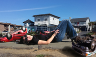 giantess collage size_difference clothed buildings jeans lying_down sunglasses streets vehicles pacmanri