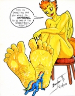 drawing nude furry anthro color sweat worship shrunken_woman braxia my_little_pony rainbow_dash licking_foot humanized_pony spitfire