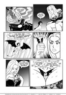 drawing blonde comic monochrome black_hair handheld bra glasses succubus ponytail demoness shrunken_woman pants bat_wings lace_bra looking_at_tiny adoration dangerously_chloe between_breasts
