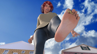 drawing barefoot soles low_angle shrunken_man between_toes clouds houses sky point_of_view raised_foot looking_at_tiny silentstep