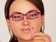 glasses brunette hand shrunken_man tweezers looking_at_tiny digital_render jamesmason0 tweezed