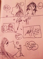 breasts drawing nipples nude monochrome long_hair biting shrunken_man dialogue fucking_nipple supervicki23