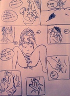 drawing insertion nude pussy monochrome long_hair cum handheld pubic_hair wet heart shrunken_man inside_view dialogue pushing_inside supervicki23