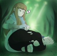 drawing giantess feet color toes barefoot green_eyes brunette knight nylons worship looking_down forest vuni latiro stirrups