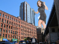 giantess collage city destruction buildings brunette wonderslug running giantess_katelyn looking_down sky running_away street_view