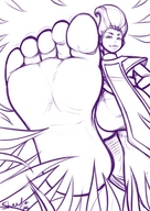 drawing alien monochrome soles low_angle dragon_ball outdoors under_foot sheela point_of_view looking_at_viewer whis