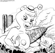 drawing furry city monochrome destruction rampage breast_crush bear skyscraper floral_rugg the_hillbilly_bears tiquitoc chrysler_building