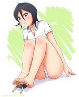 drawing giantess panties feet bleach blonde black_hair color butt barefoot soles anime shrunken_men dfer under_foot kuchiki_rukia kurosaki_ichigo