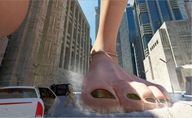 feet city mega buildings foot_crush vehicles sky toenails ankle_bracelet dust_cloud digital_render