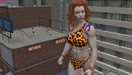 giantess city buildings giganta red_hair navel running wonder_woman bracelet joker rooftop leopard_print digital_render dc_comics sitting_on_shoulder