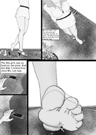 feet comic monochrome toes nylons unaware shrunken_woman pot imminent_crush miniskirt gonzo110393 after_party