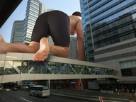 collage city giant barefoot buildings low_angle street crawling sky between_buildings giulio_10