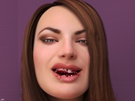 crush vore teeth blood brunette shrunken_man cruel looking_at_viewer commission digital_render jamesmason0 cathy