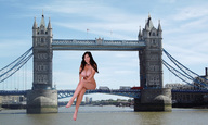 breasts giantess collage nude large_breasts barefoot brunette sitting london model river vehicles trucks red_nails looking_at_viewer tower_bridge ser-gts