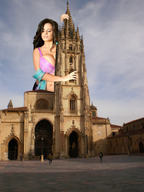 giantess black_hair large_breasts bra looking_down cathedral ser-gts