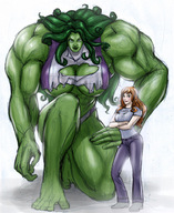 breasts drawing mega color cleavage superhero mini_giantess muscles transformation looking_at_viewer ripped_clothing she-hulk marvel_comics
