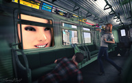 giantess handheld brunette subway outdoors sorenzer0 looking_at_tiny digital_render bumpy_ride