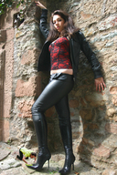 collage brunette slave posing boots shrunken_man leather looking_at_viewer