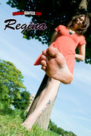 barefoot soles brunette tree looking_down canadian_giantess outdoors sky point_of_view looking_at_viewer raised_foot perspective regina