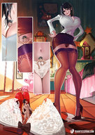 drawing gentle upskirt girlfriend brunette stockings underwear tights shrunken_man bedroom giantessfan boyfriend panty_entrapment looking_at_tiny between_breasts
